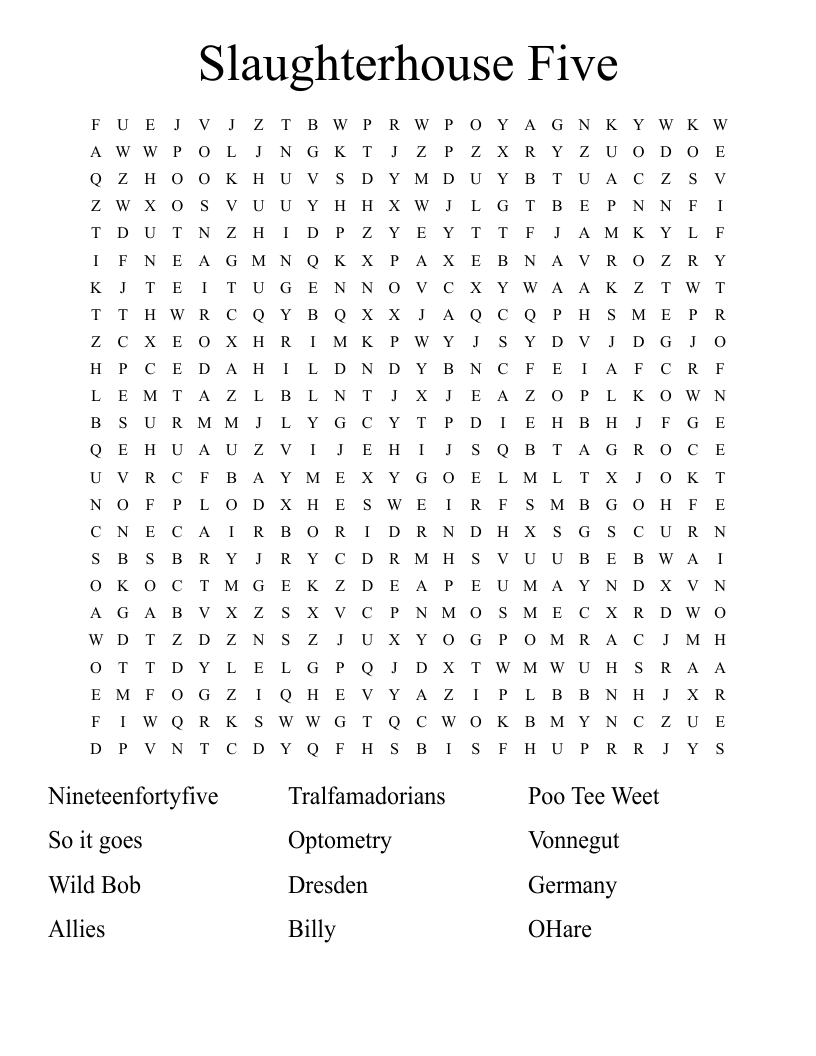 Slaughterhouse Five Word Search