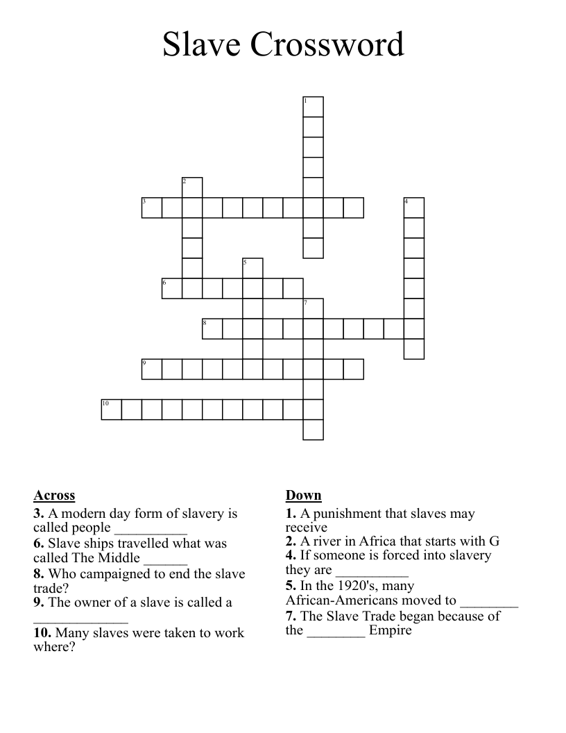 Slave Crossword
