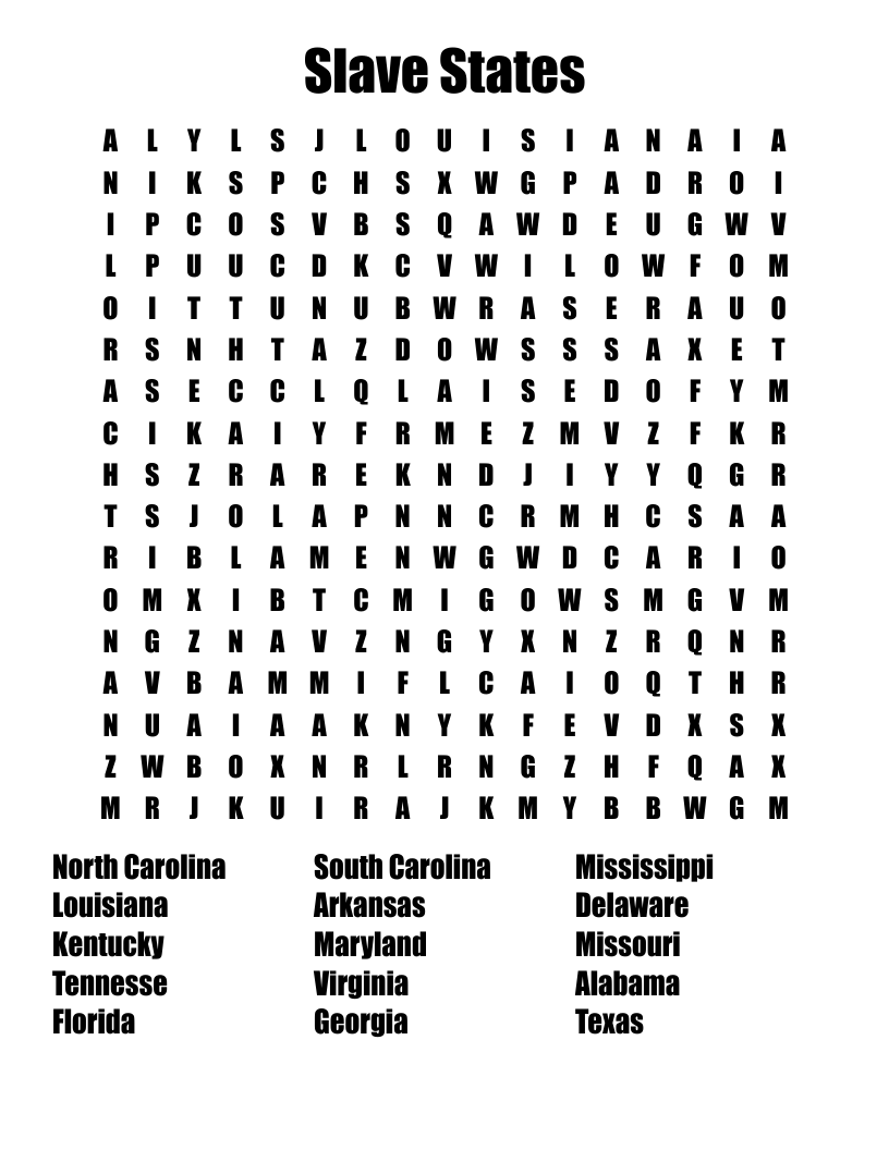 Slave States Word Search