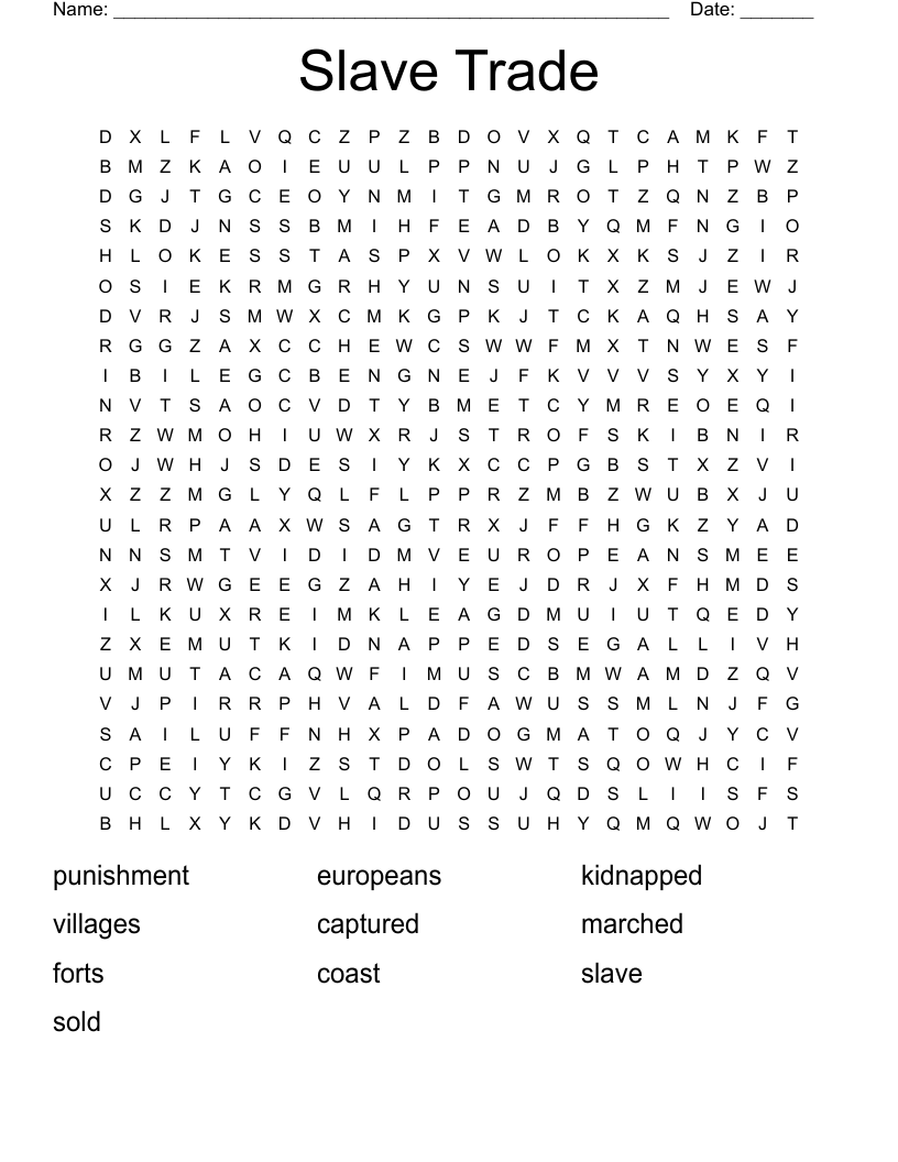 Slave Trade Word Search