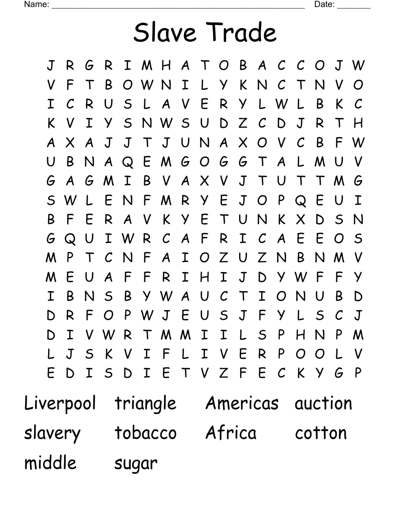 Slave Trade  Word Search