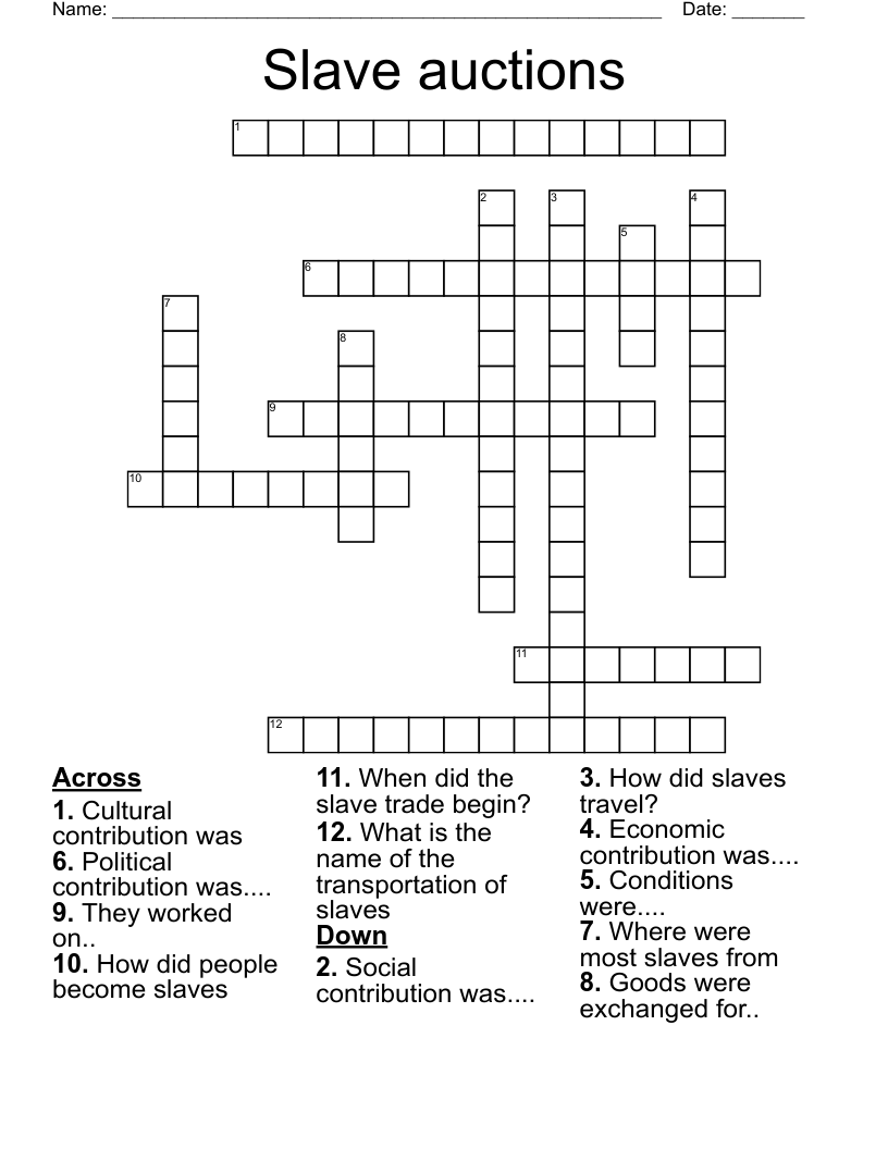 Slave auctions  Crossword