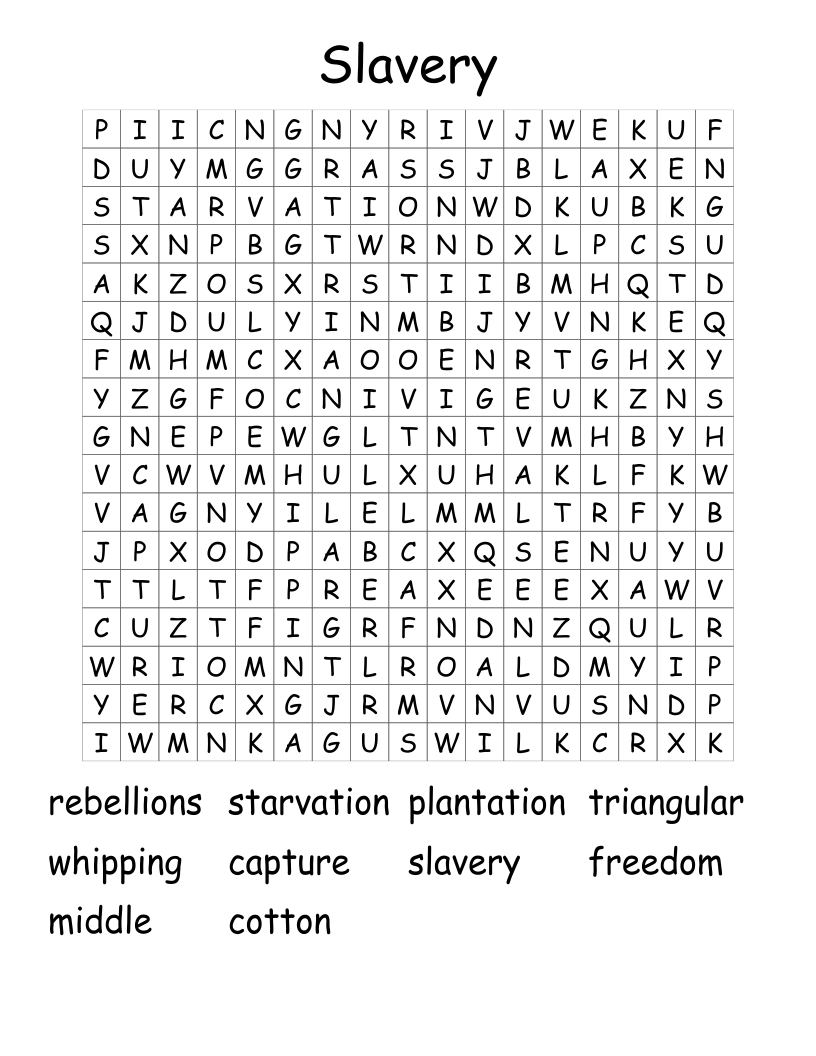 Slavery Word Search