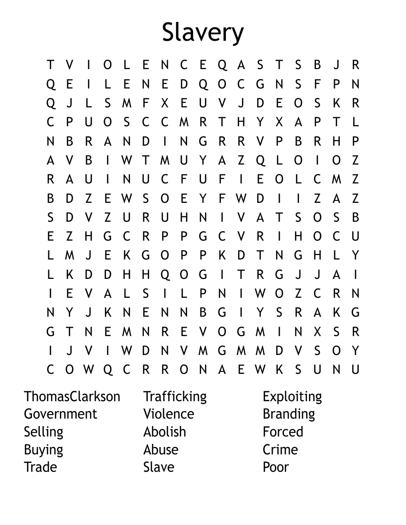 Slavery Word Search
