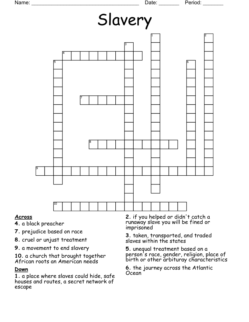 Slavery Crossword