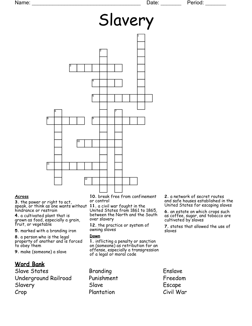 Slavery Crossword