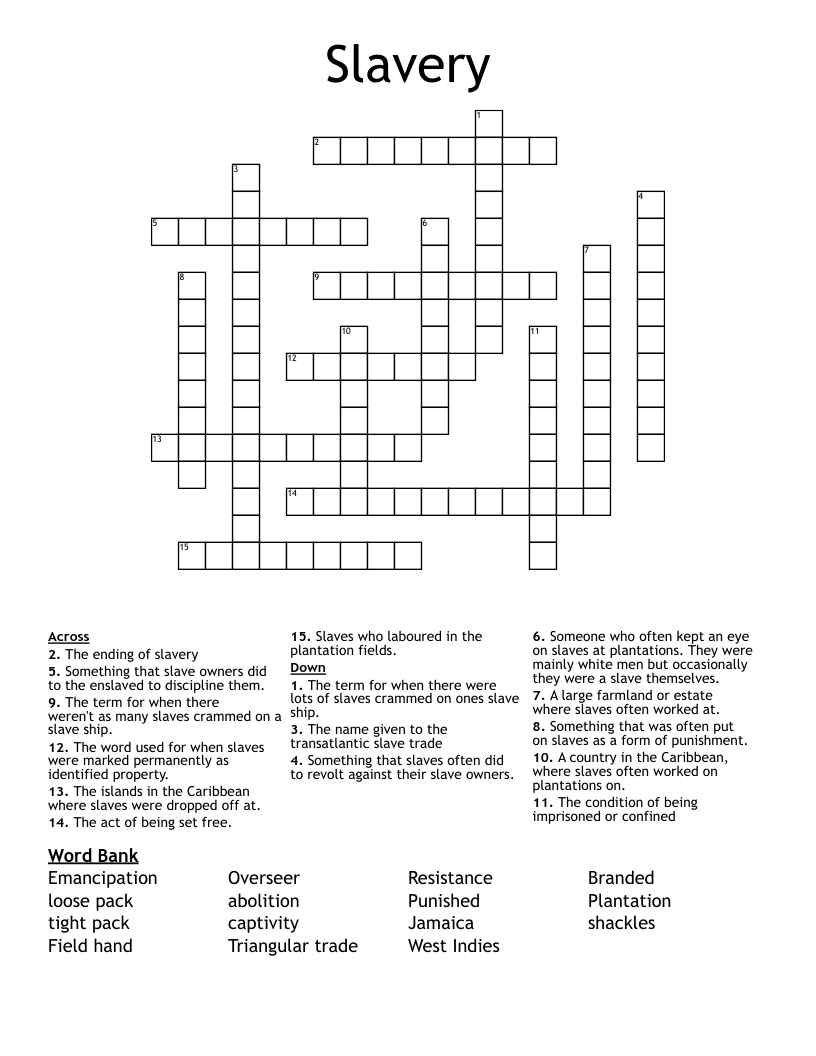 Slavery Crossword