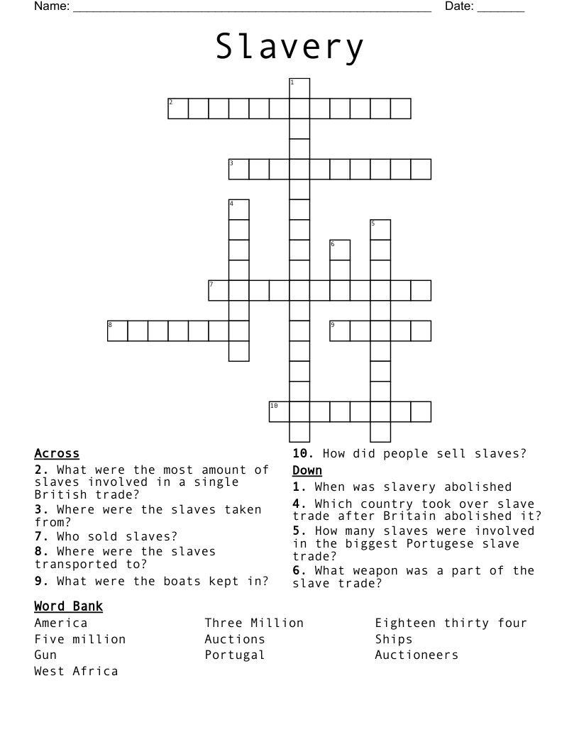 Slavery Crossword
