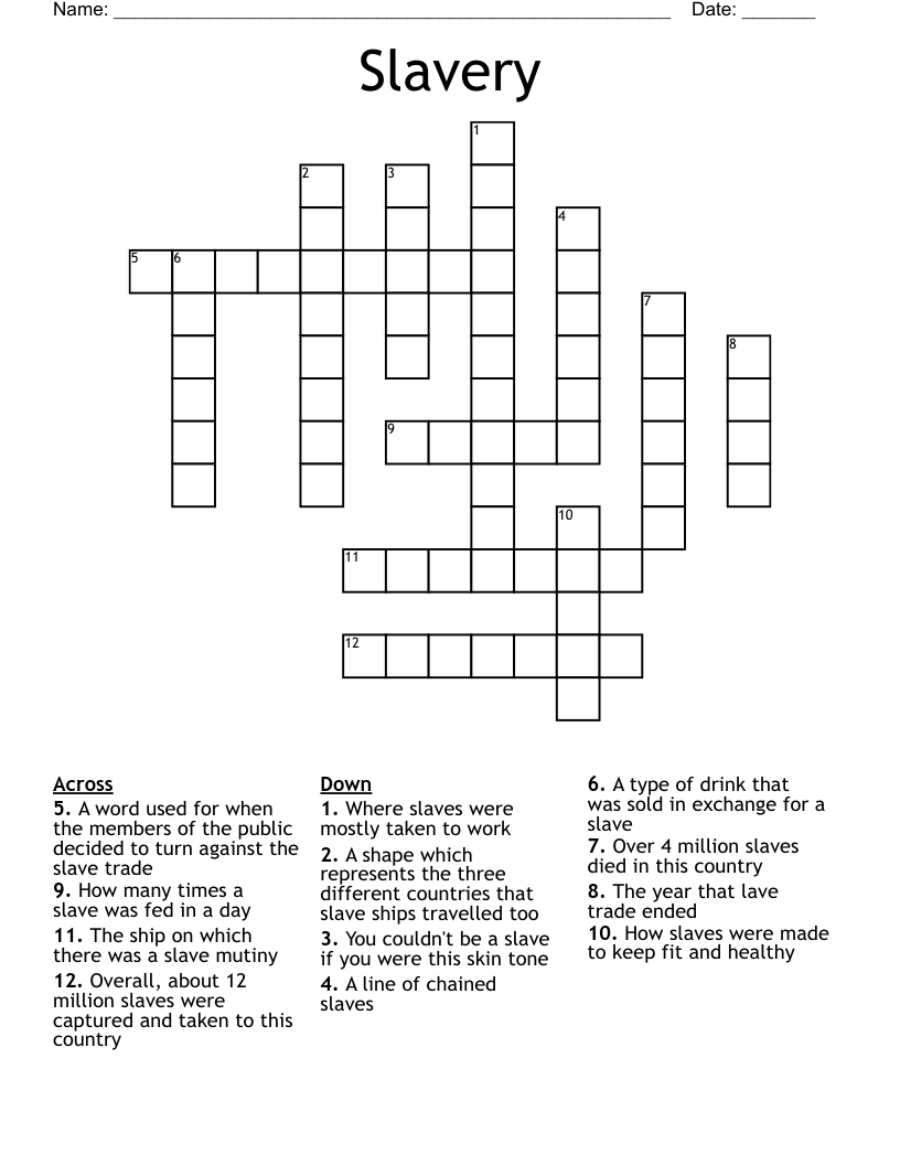Slavery Crossword