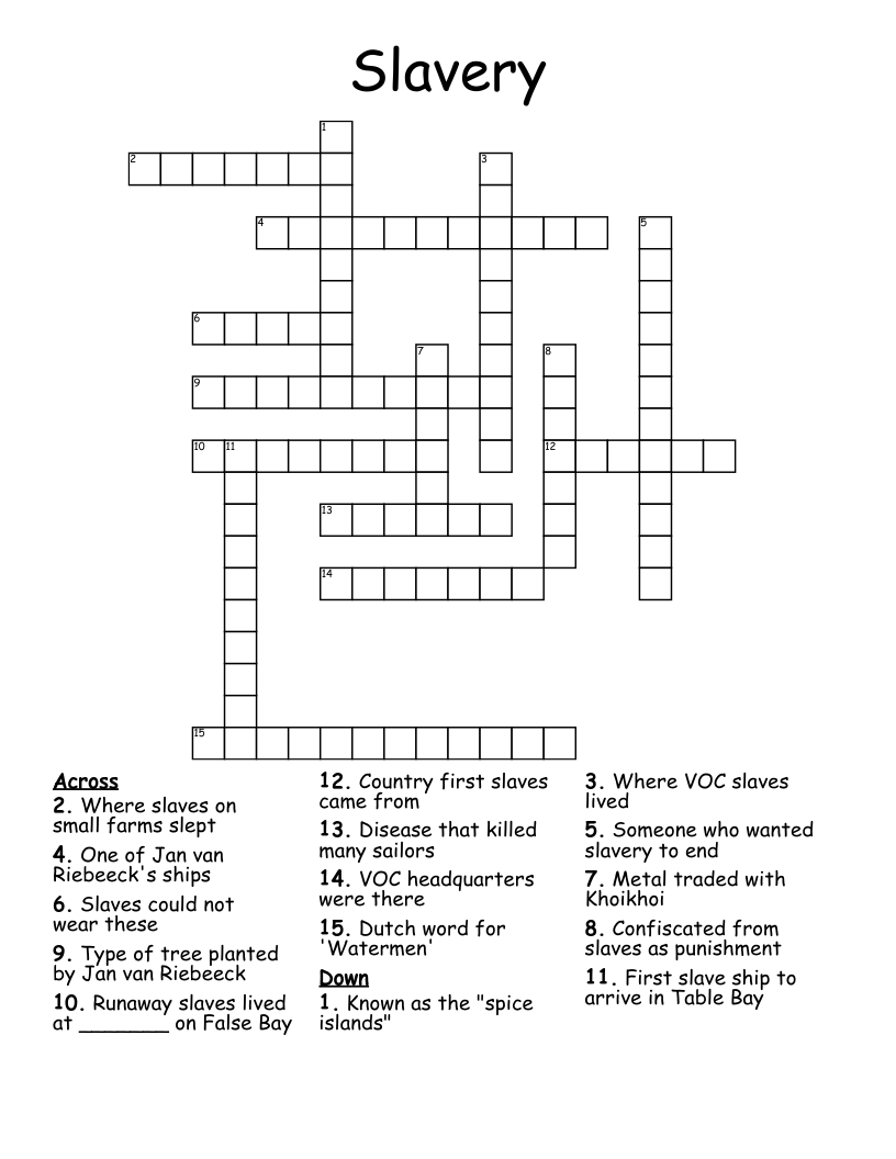 Slavery Crossword