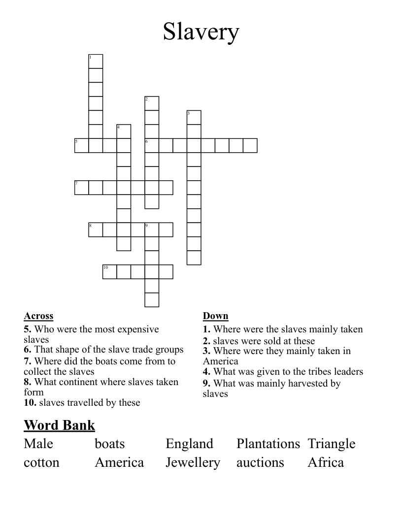 Slavery Crossword