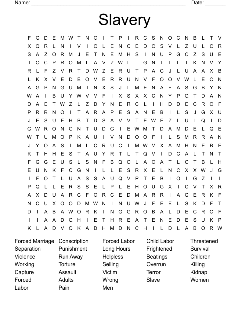 Slavery Word Search