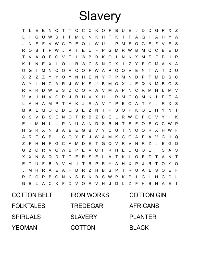 Slavery Word Search