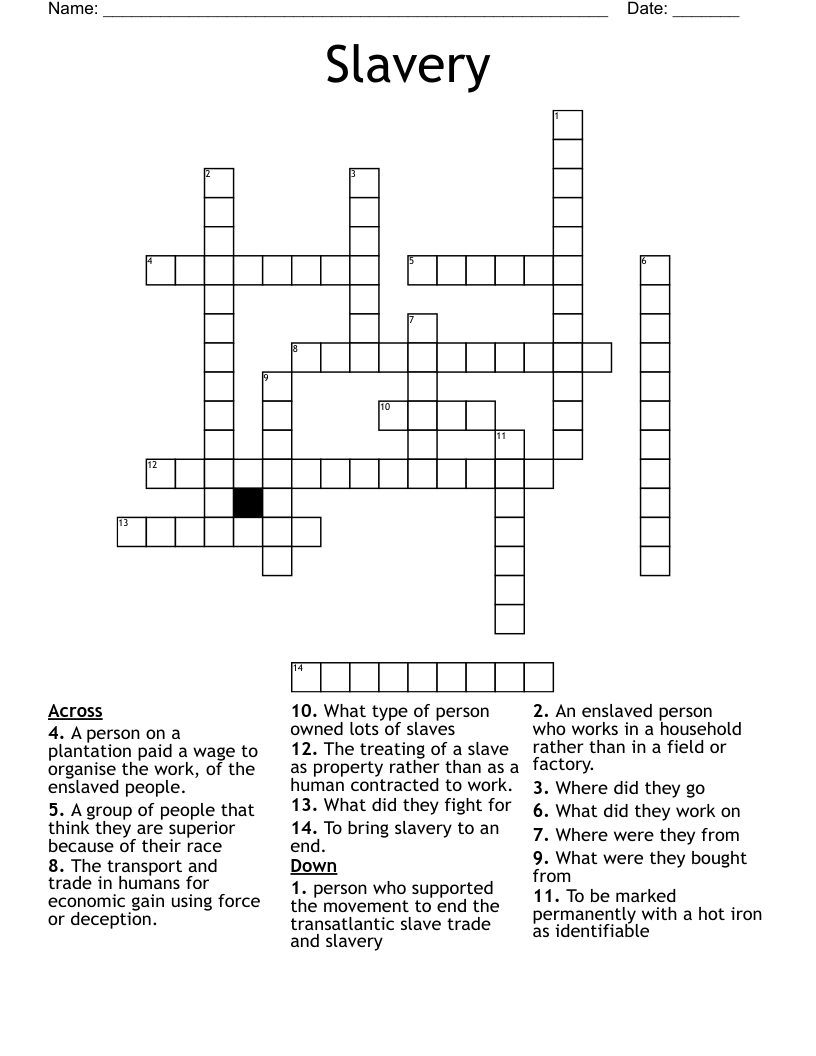 Slavery Crossword