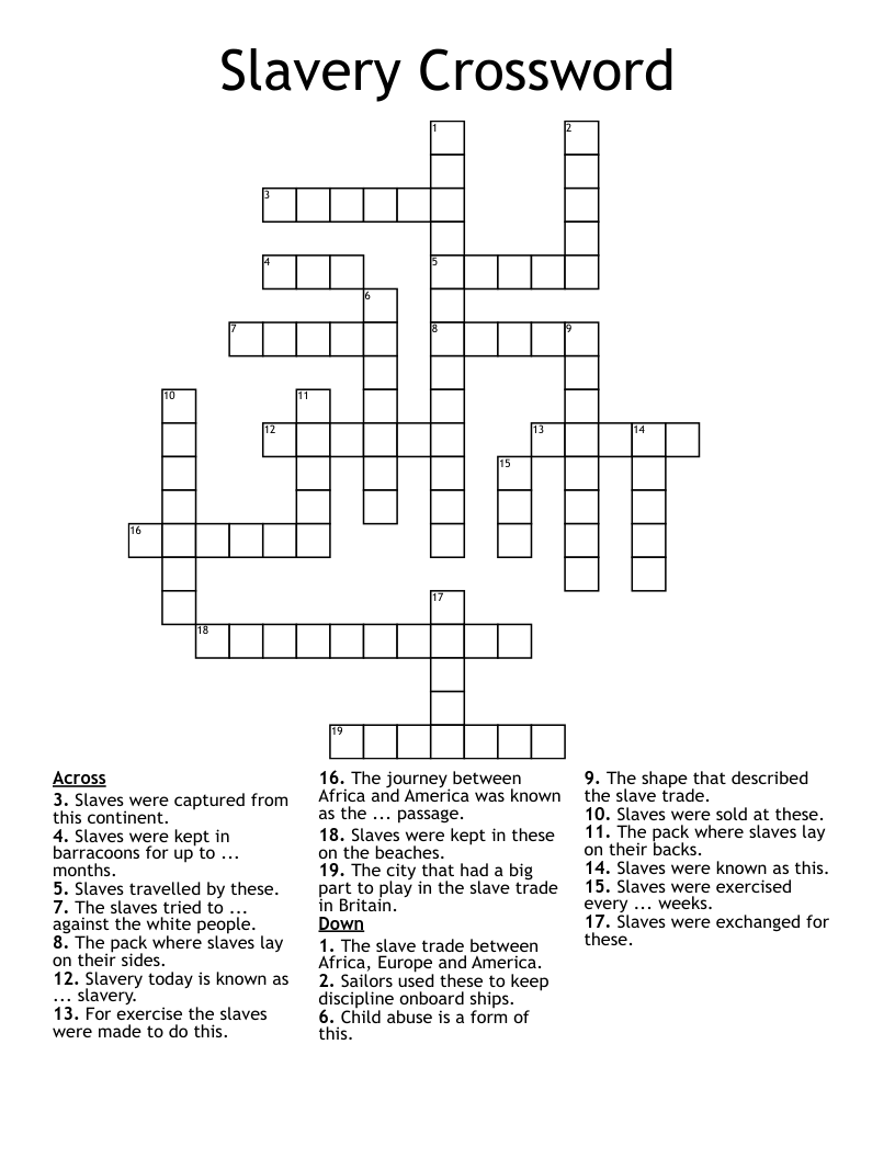 Slavery Crossword