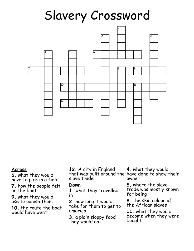 Slavery Crossword 