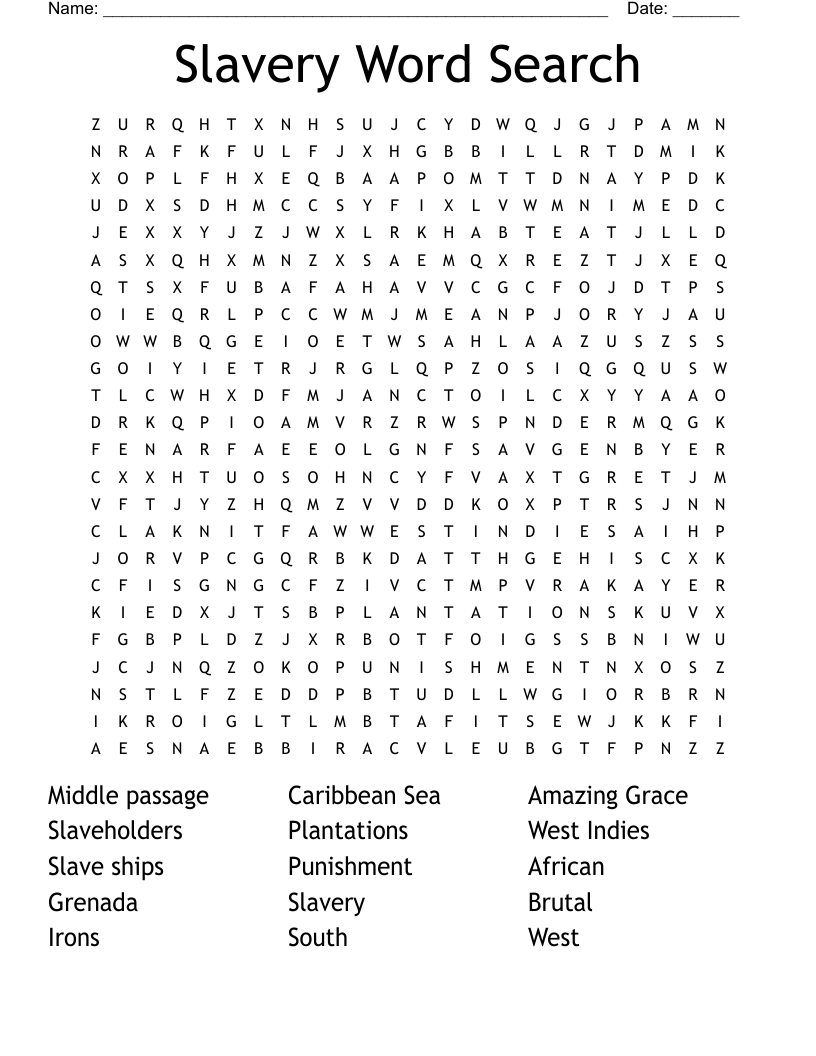 Slavery Word Search