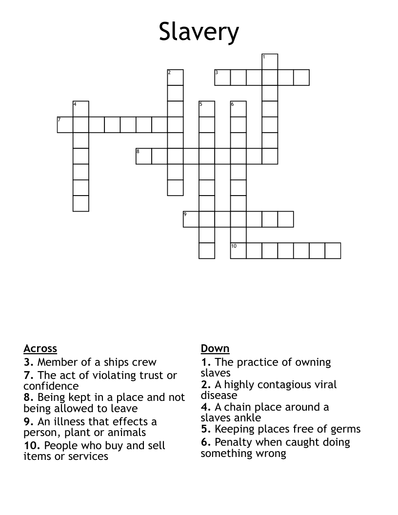 Slavery  Crossword