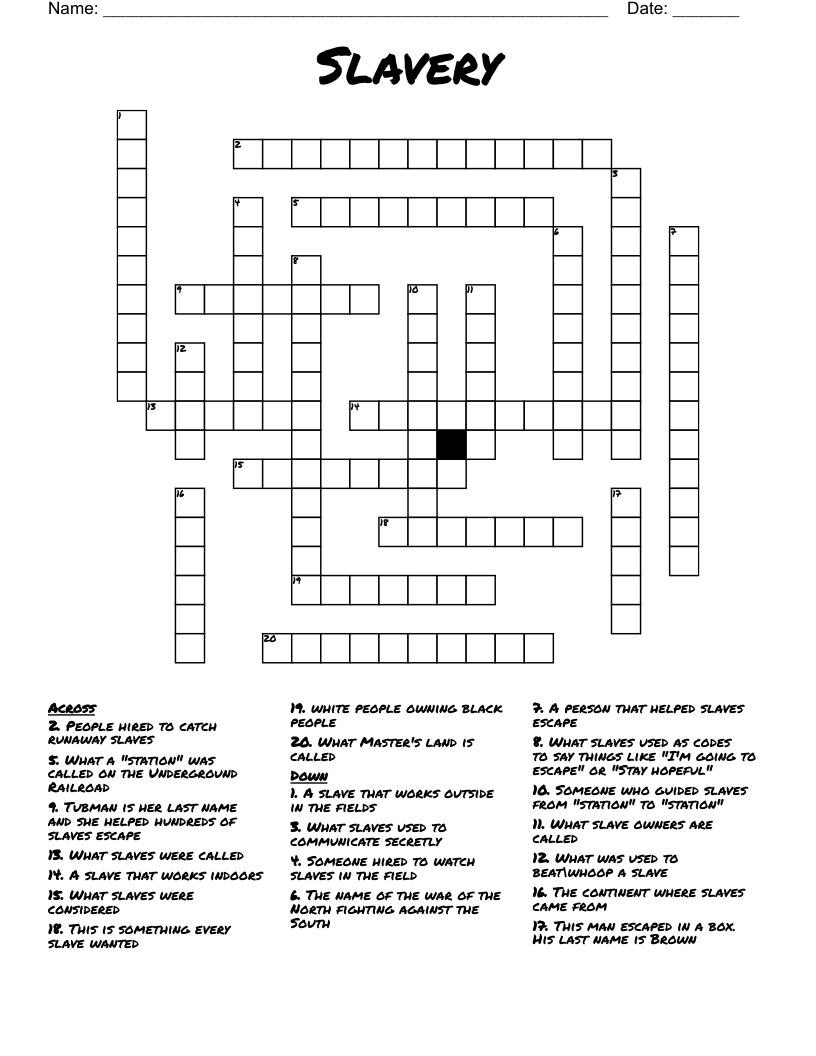 Slavery  Crossword