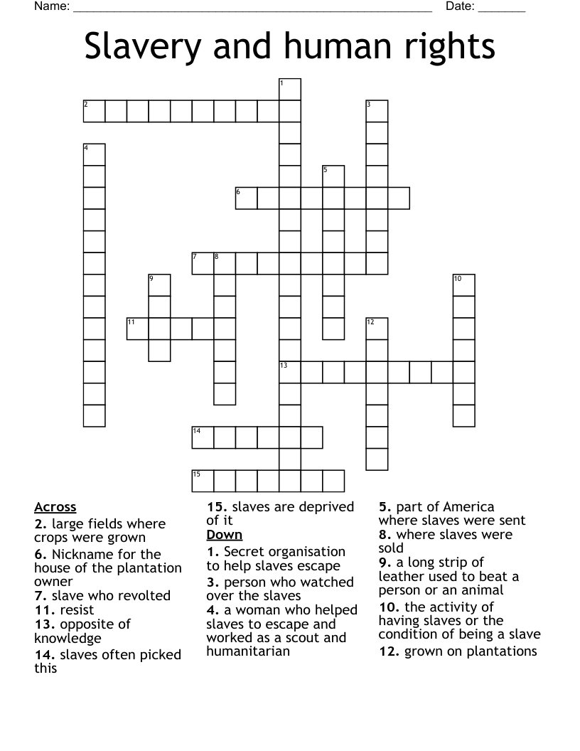Slavery and human rights  Crossword