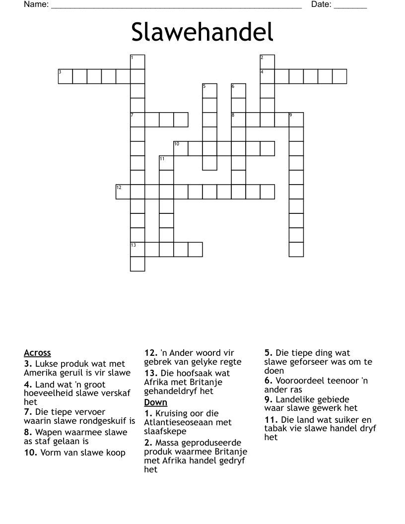 Slawehandel Crossword