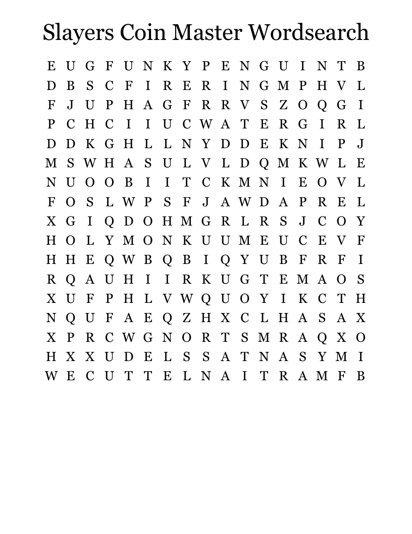 Slayers Coin Master Wordsearch