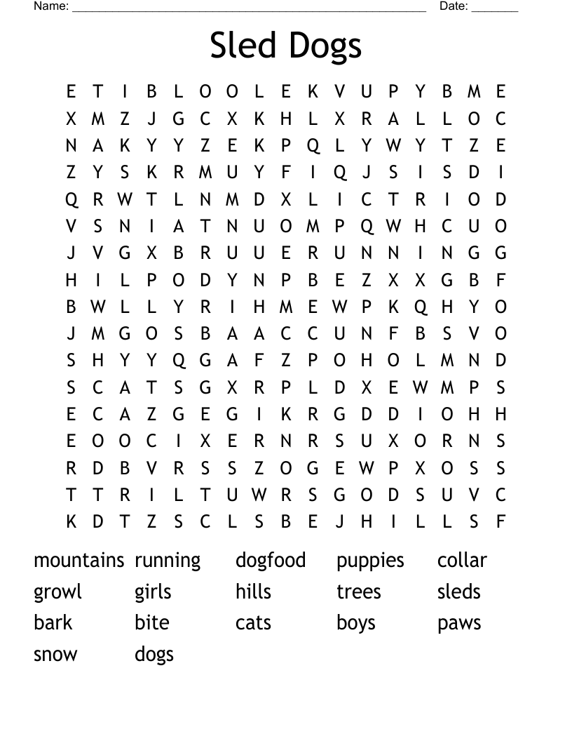Sled Dogs Word Search