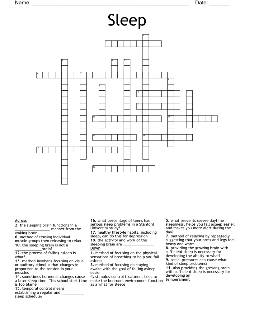 Sleep Crossword