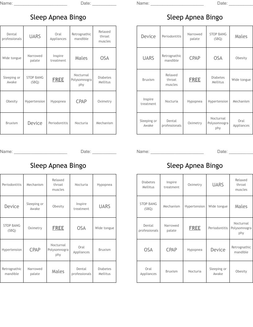 Sleep Apnea Bingo