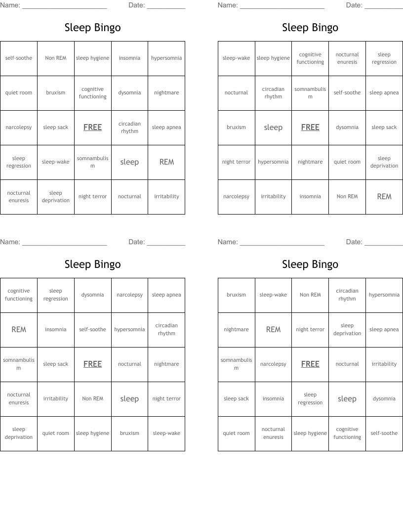 Sleep Bingo