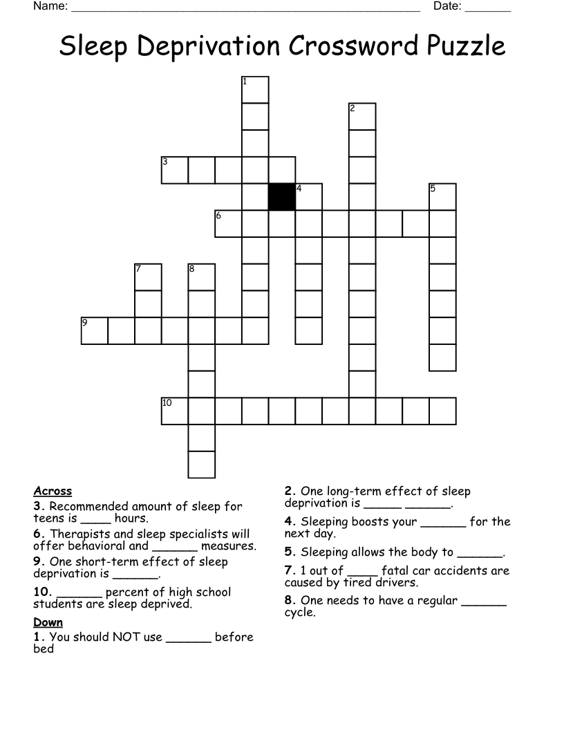 Sleep Deprivation Crossword Puzzle