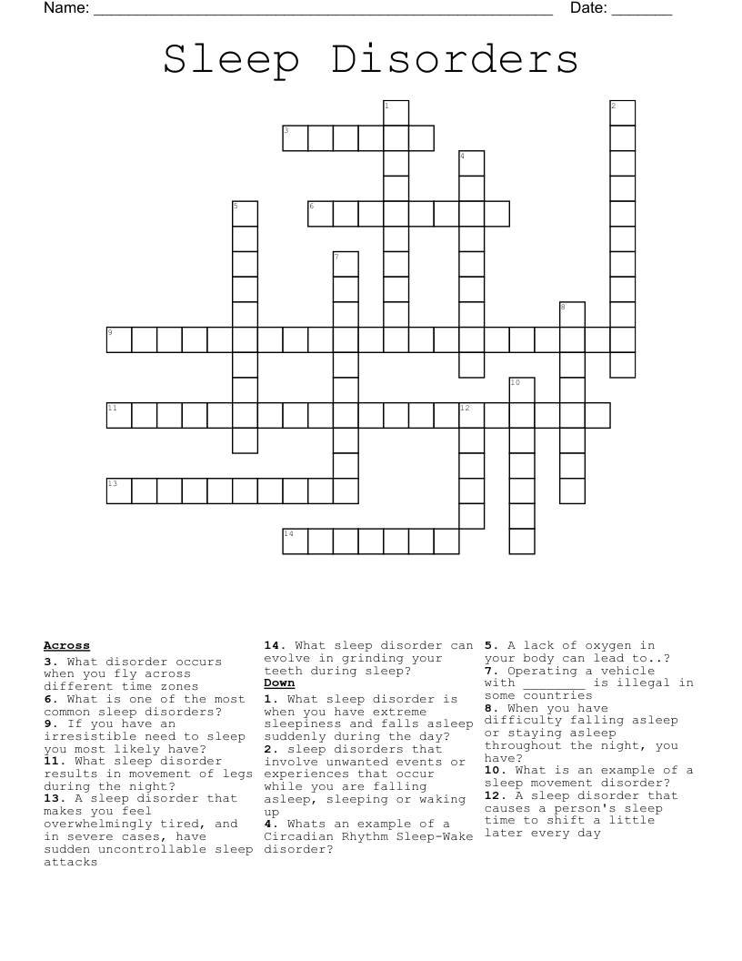 Sleep Disorders Crossword