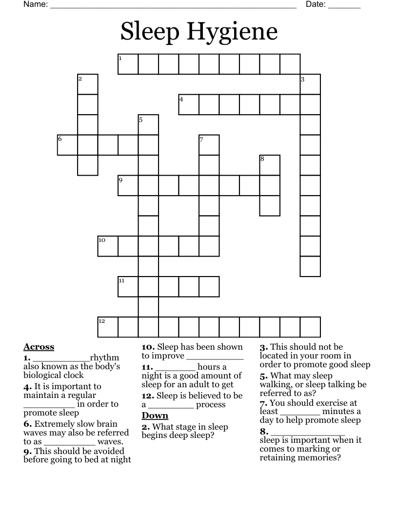 Sleep Hygiene Crossword