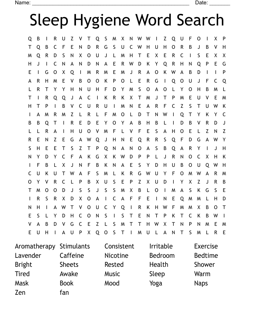 Sleep Hygiene Word Search