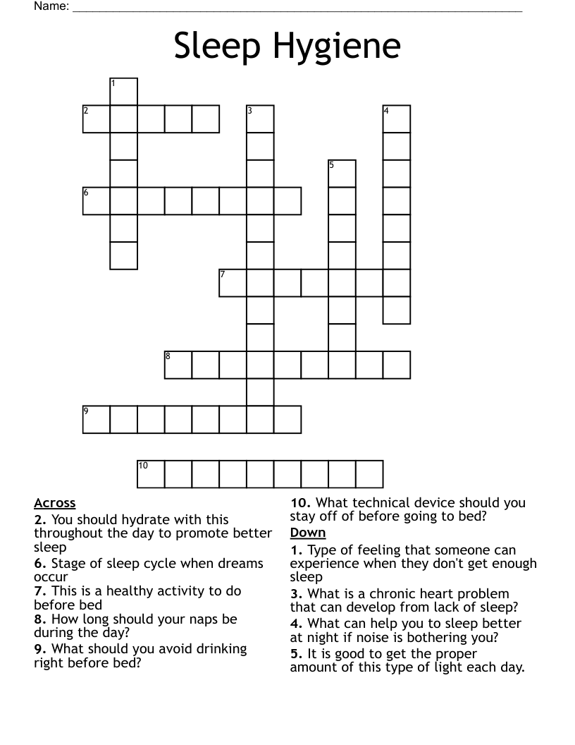 Sleep Hygiene  Crossword