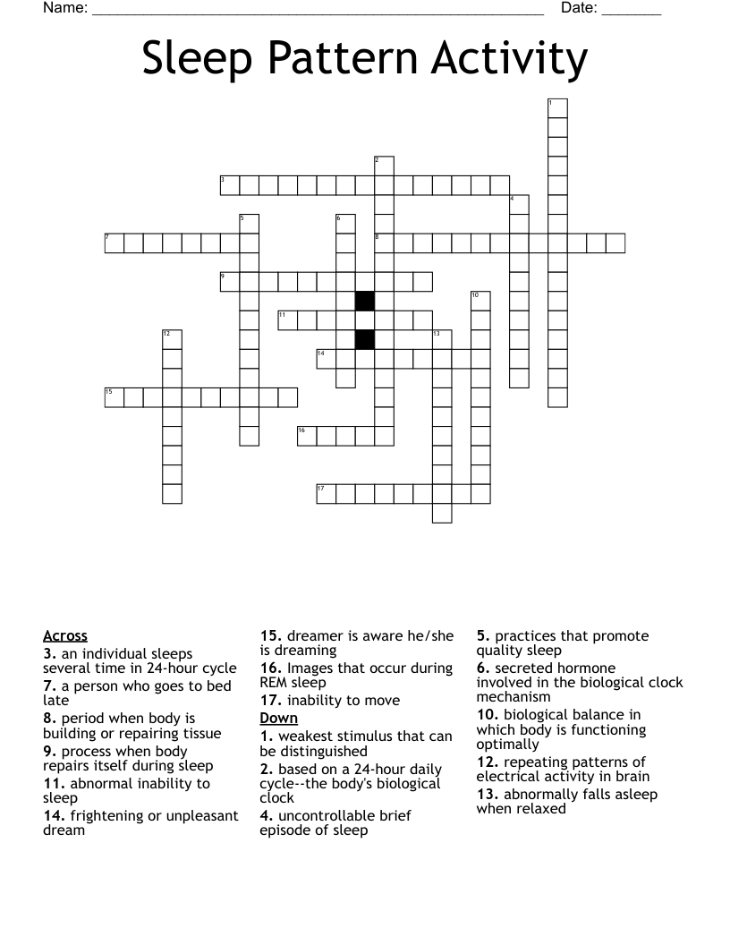 Sleep Pattern Activity Crossword