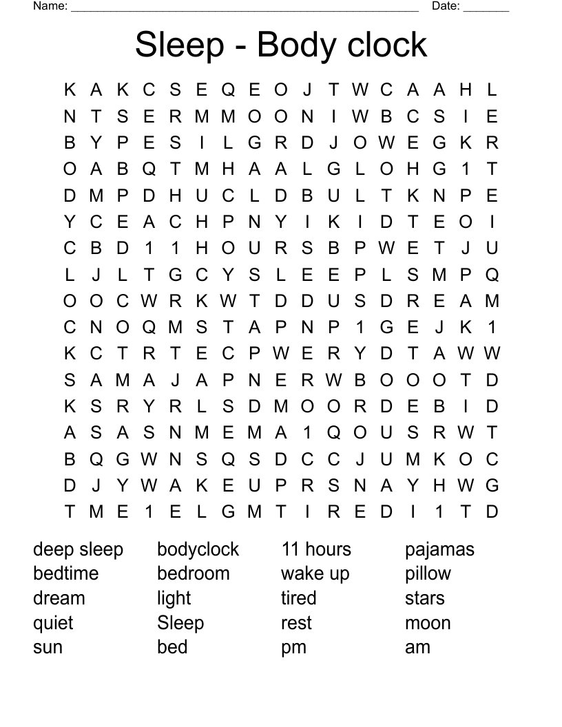 Sleep - Body clock Word Search