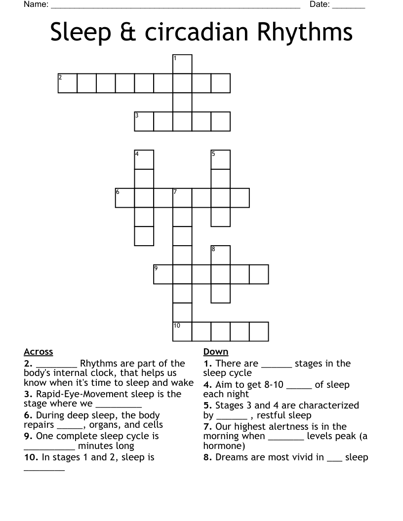Sleep & circadian Rhythms Crossword