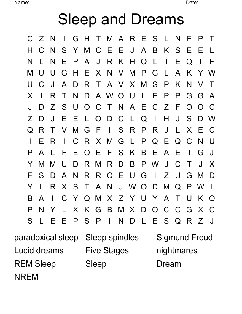 Sleep and Dreams Word Search