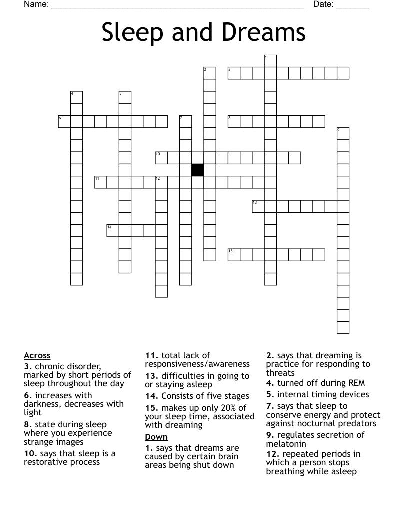 Sleep and Dreams  Crossword