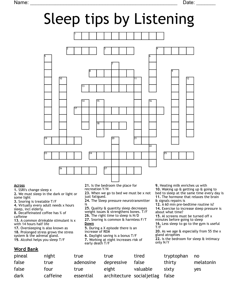 Sleep tips by Listening Crossword
