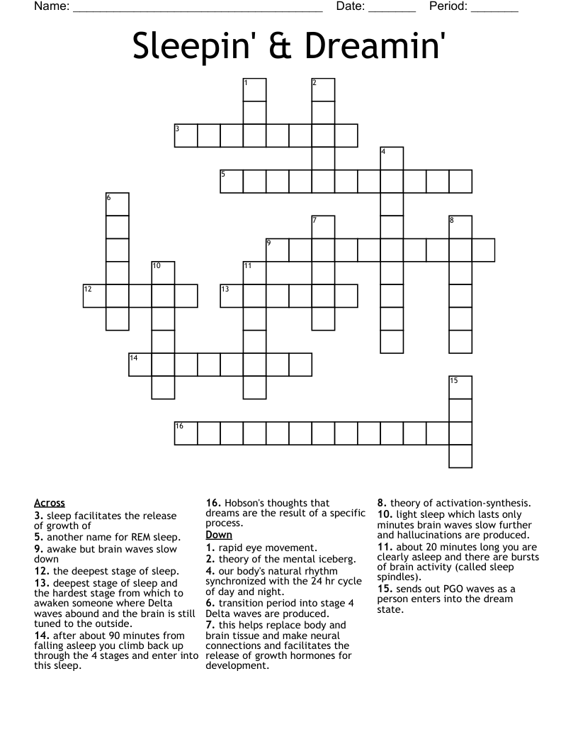 Sleepin' & Dreamin' Crossword