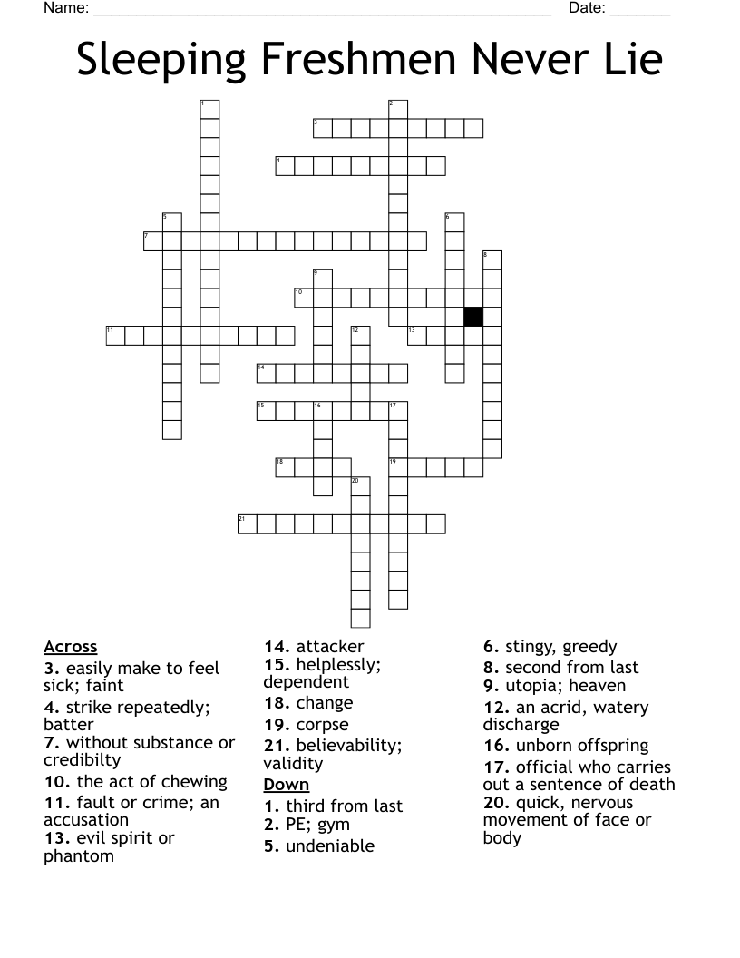 Sleeping Freshmen Never Lie Crossword