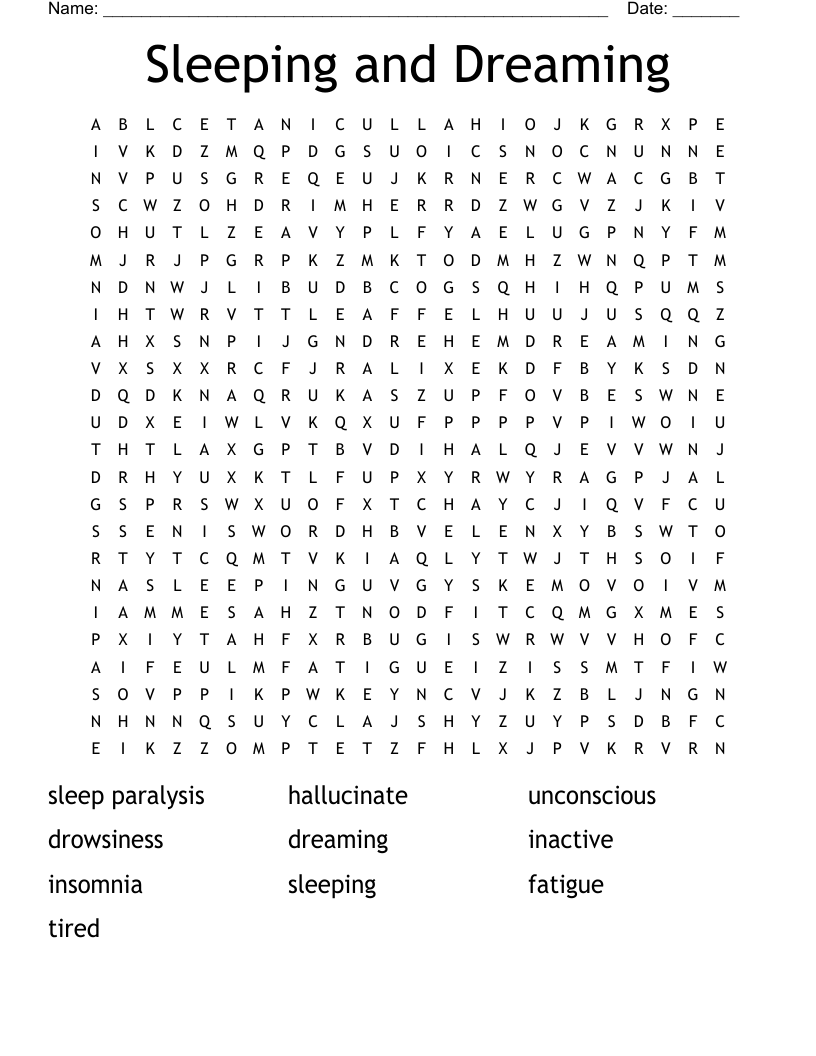 Sleeping and Dreaming Word Search