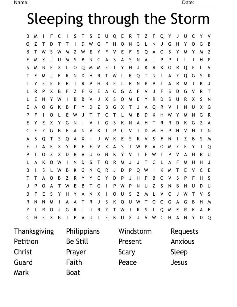 Sleeping through the Storm  Word Search