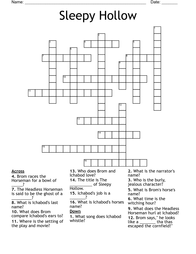 Sleepy Hollow Crossword