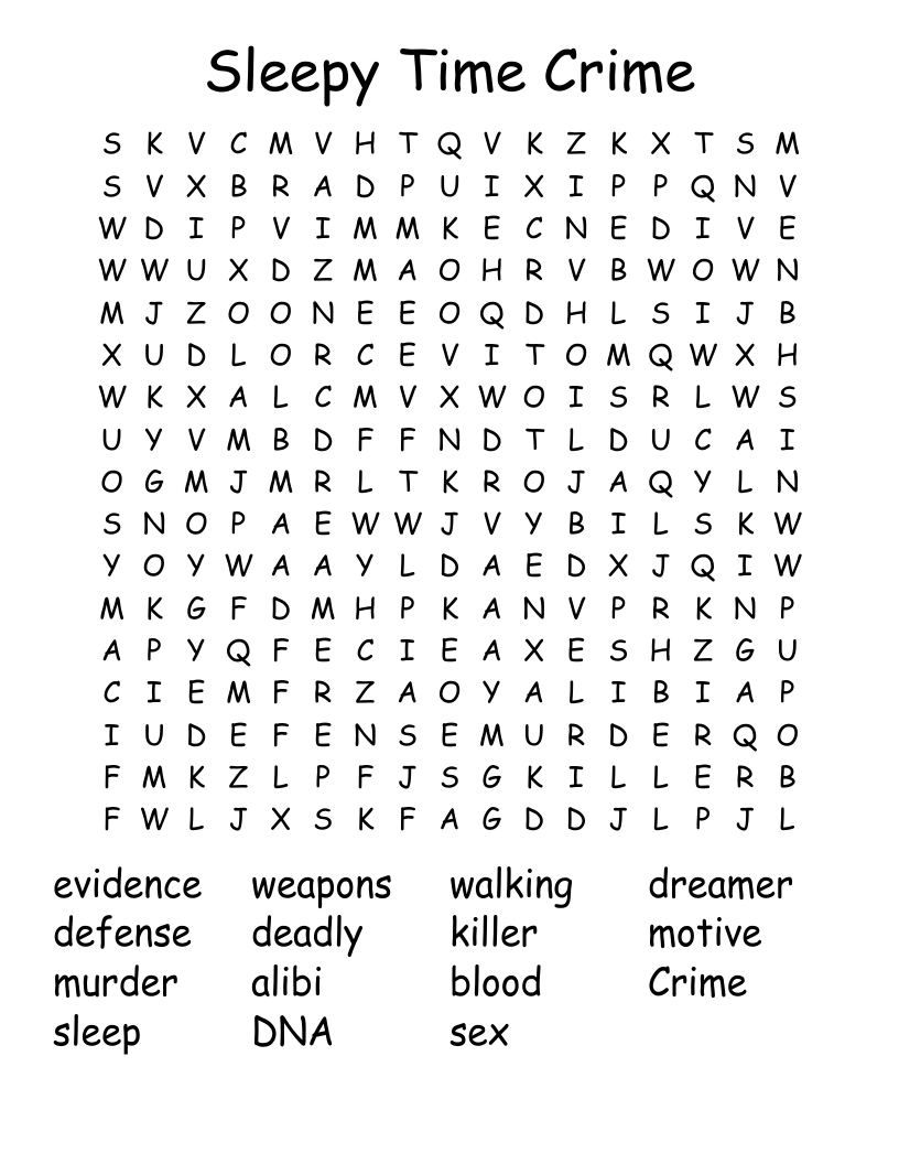 Sleepy Time Crime Word Search