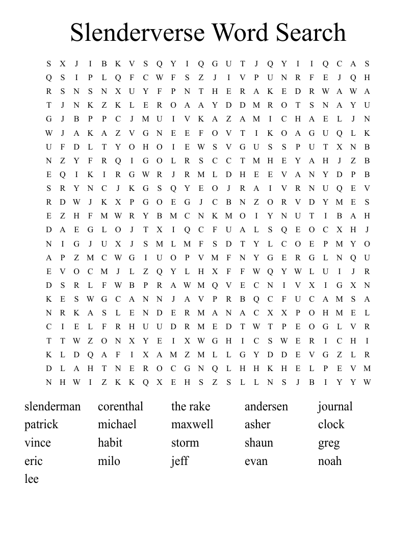 Slenderverse Word Search