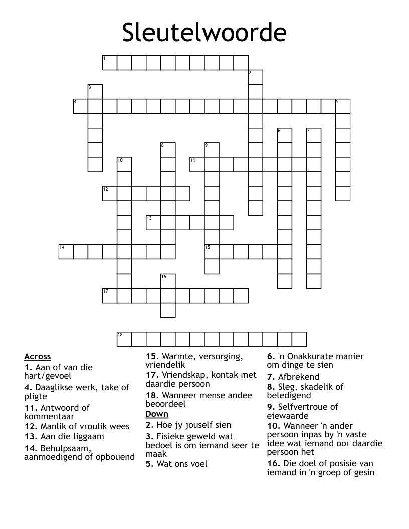 Sleutelwoorde Crossword