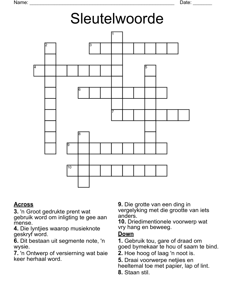 Sleutelwoorde Crossword